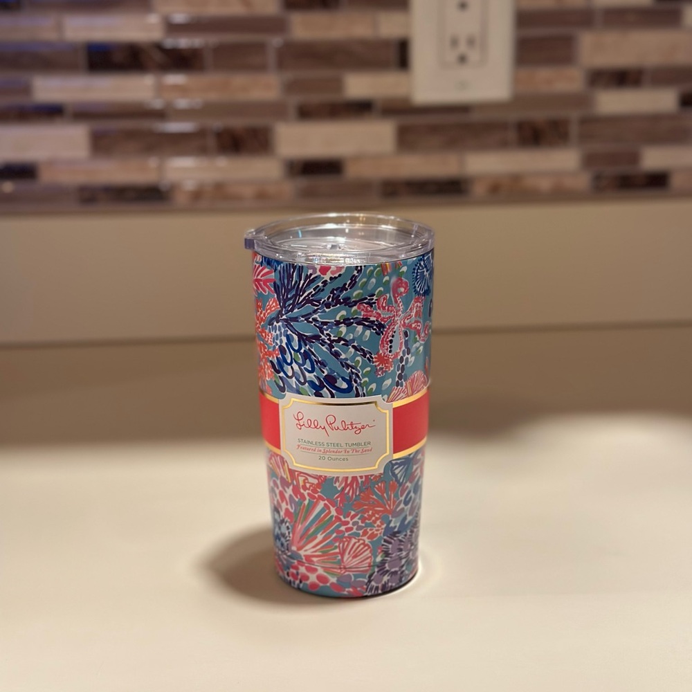 Lilly Pulitzer Stainless Steel Tumbler - Coral & Teal Shell Print NWT